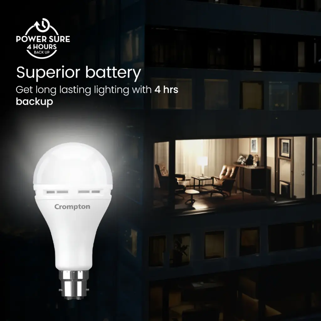 Crompton B22 Backup LED Bulb - Powersure Technology, Wide Voltage Protection, Up to 4 Hours Backup