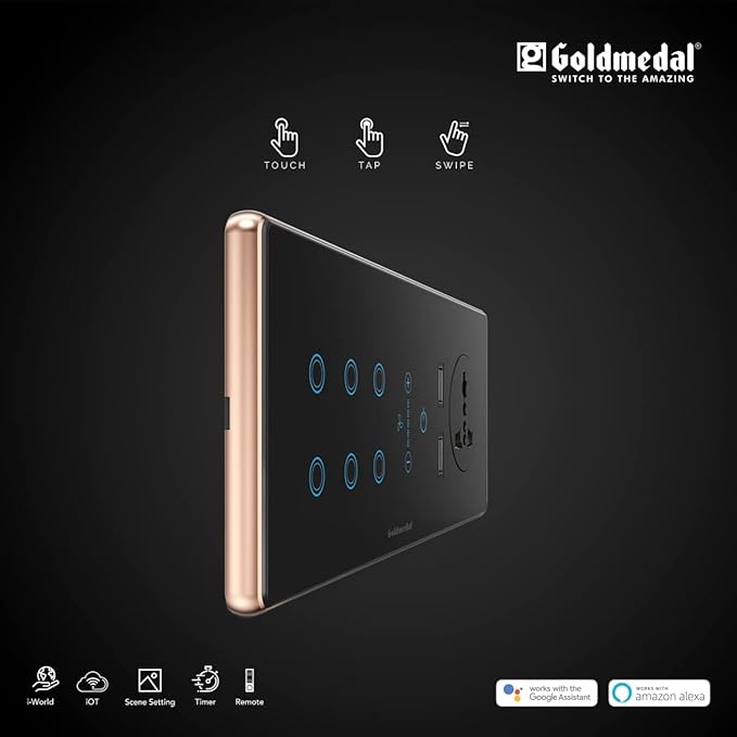 Goldmedal 6 Module I-Touch WiFi Panel with Switch, Fan Regulator, Socket, USB - Touch & Remote Control