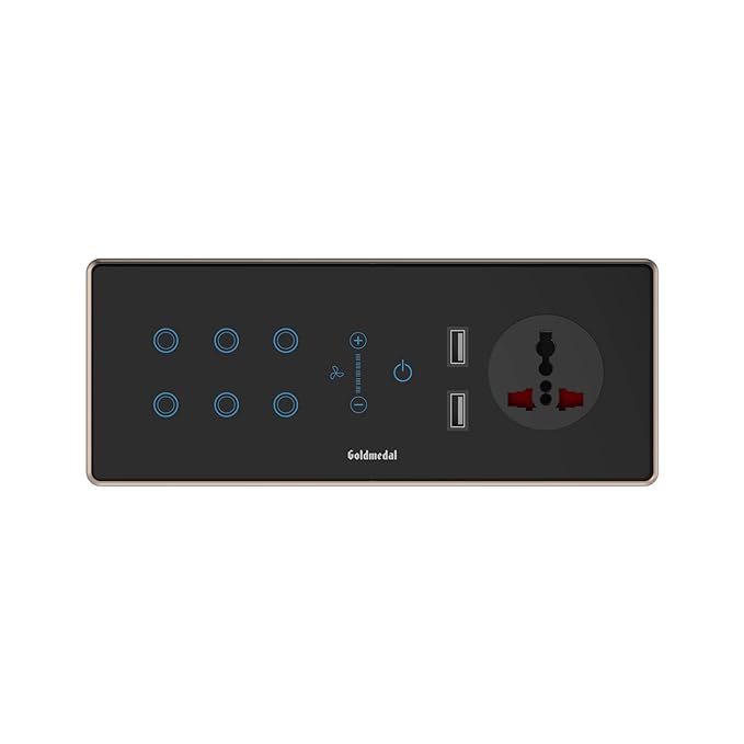 Goldmedal 6 Module I-Touch WiFi Panel with Switch, Fan Regulator, Socket, USB - Touch & Remote Control
