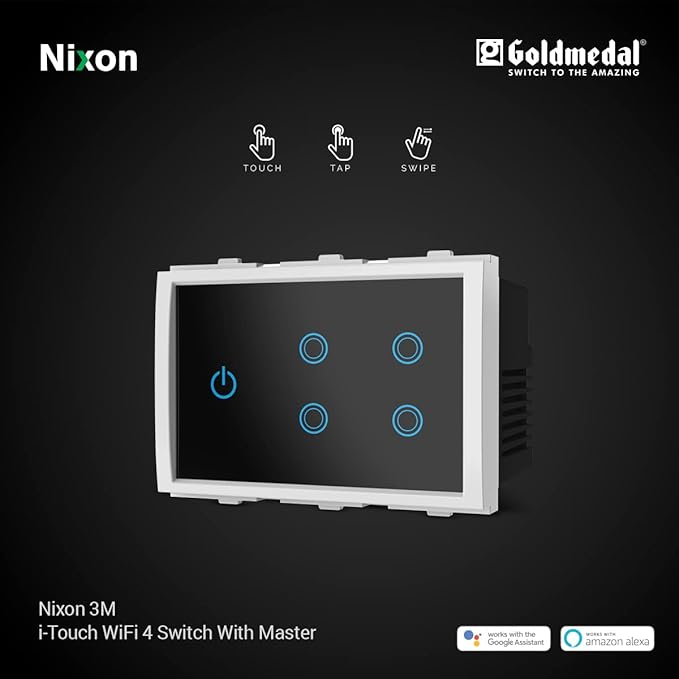 Goldmedal 3 Module I-Touch Wifi 4 Gang Switch - Works with iWorld, Alexa, Google Assistant