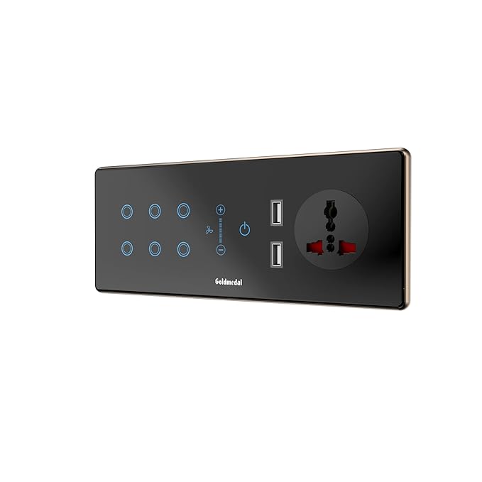 Goldmedal 6 Module I-Touch WiFi Panel with Switch, Fan Regulator, Socket, USB - Touch & Remote Control